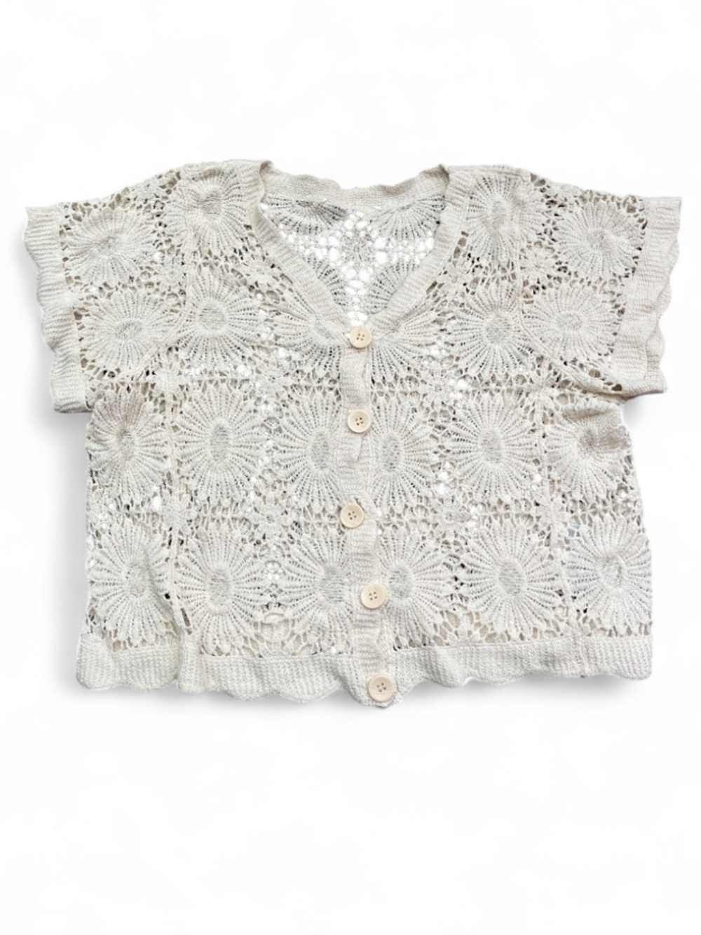 Vintage size medium 100% cotton Crochet Button-Front Top in Cream